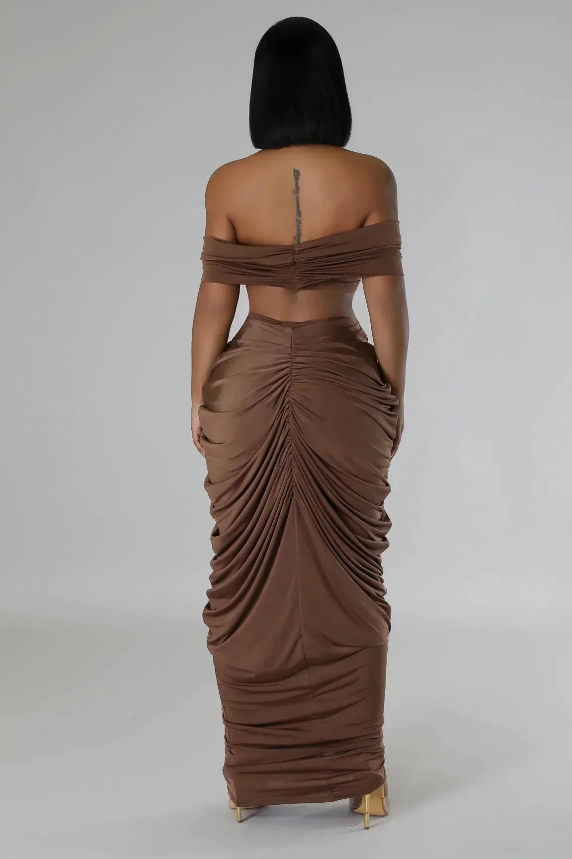 Pleated Strapless Crop Top and Long Skirt Suit