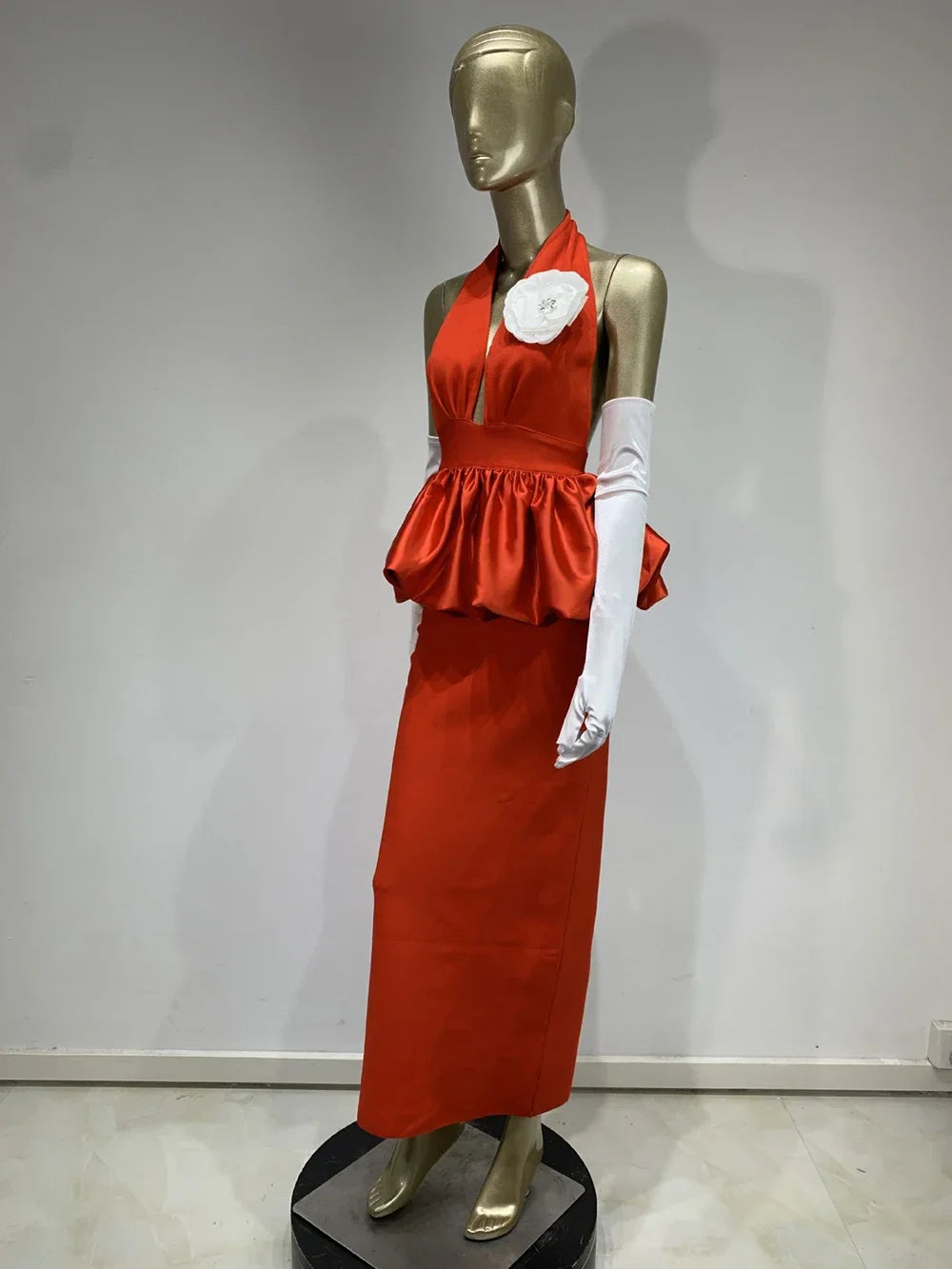 Backless 3D Flower Tight Long Bandage Dress