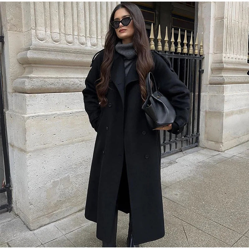 Wool Lace-Up Fur Lapel Thick Over Coat