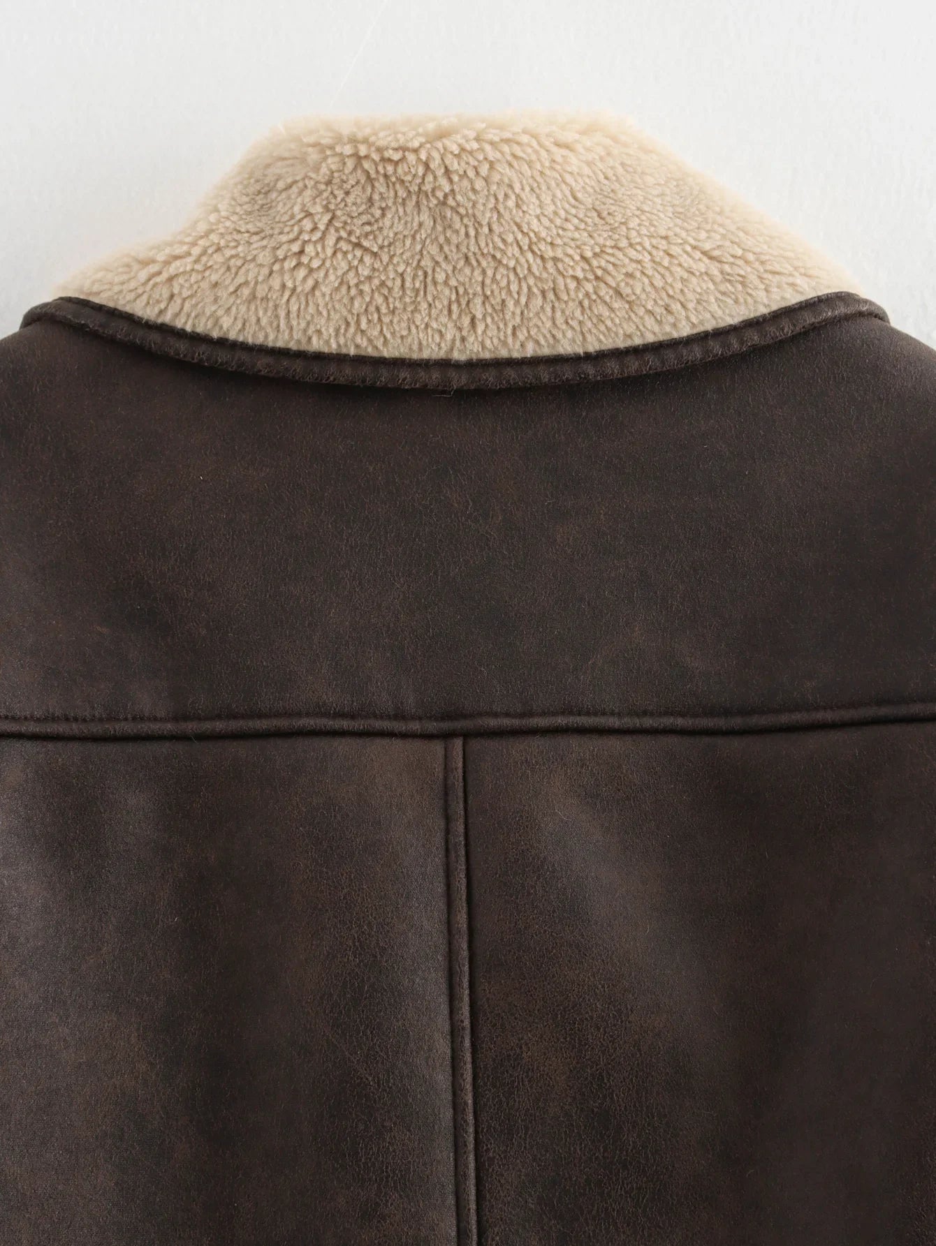 Double Color Solid Turn-Down Collar Coat