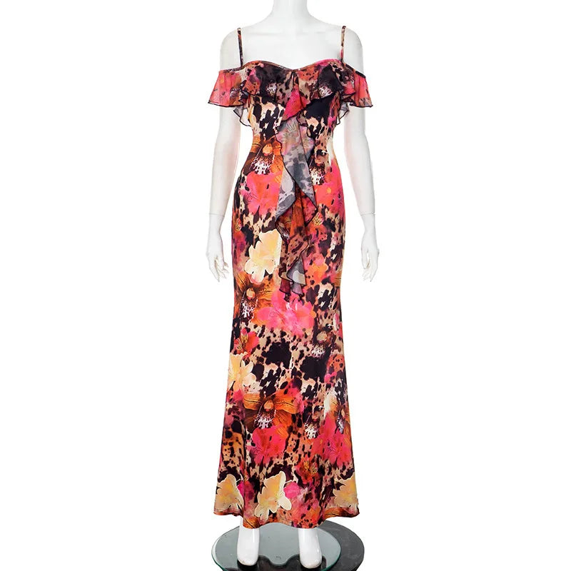 Floral Print Off-shoulder Strapless Long Dress