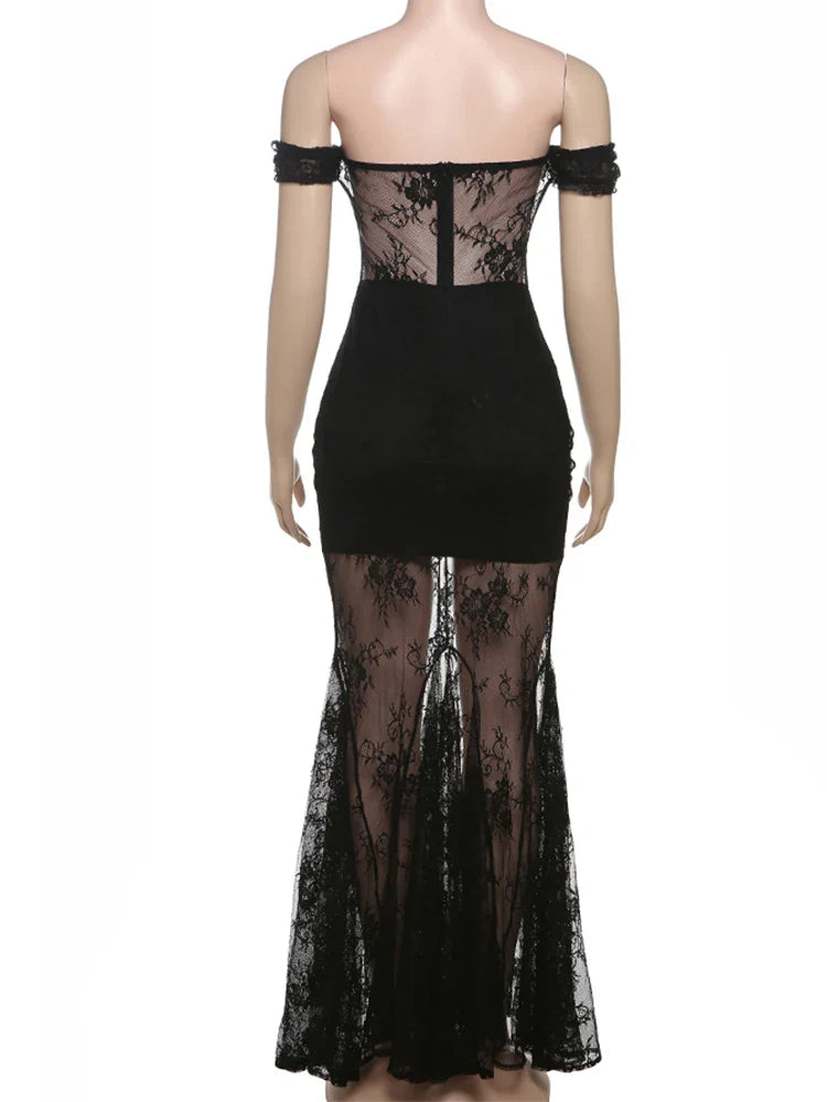 Slash Neck Jacquard Mesh Patchwork Dress