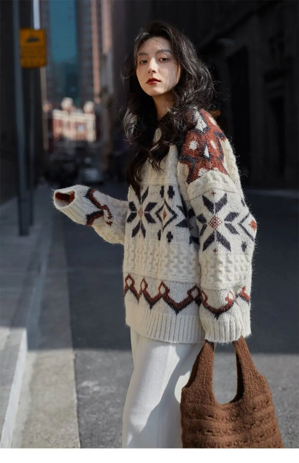 Patchwork Pattern Loose Retro Knit Sweater