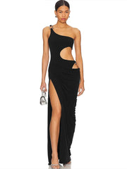 Irregular Hollow Split One Shoulder Dress