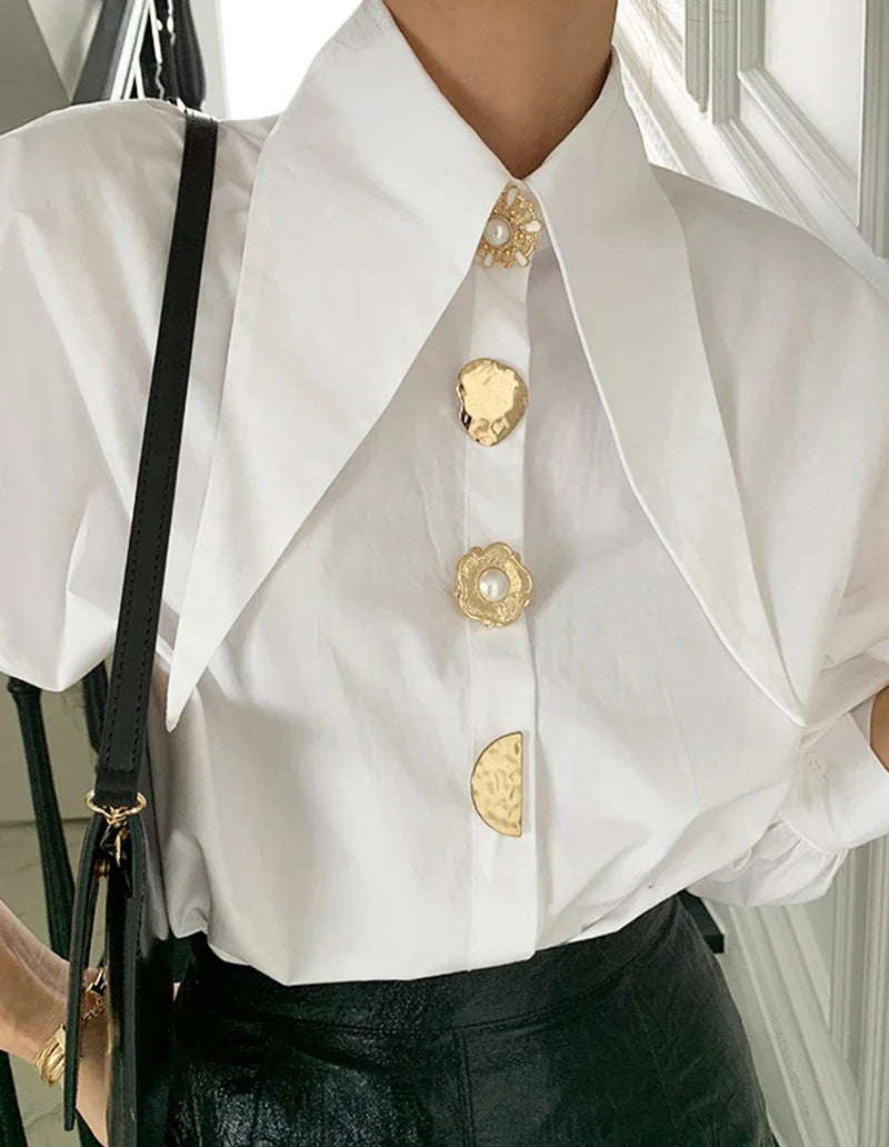 White Shirt With Large Gold Buttons