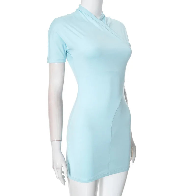 Solid Color Cross Patchwork Short Sleeve Mini Dress