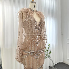 Champagne Feather Cape Mermaid Gown