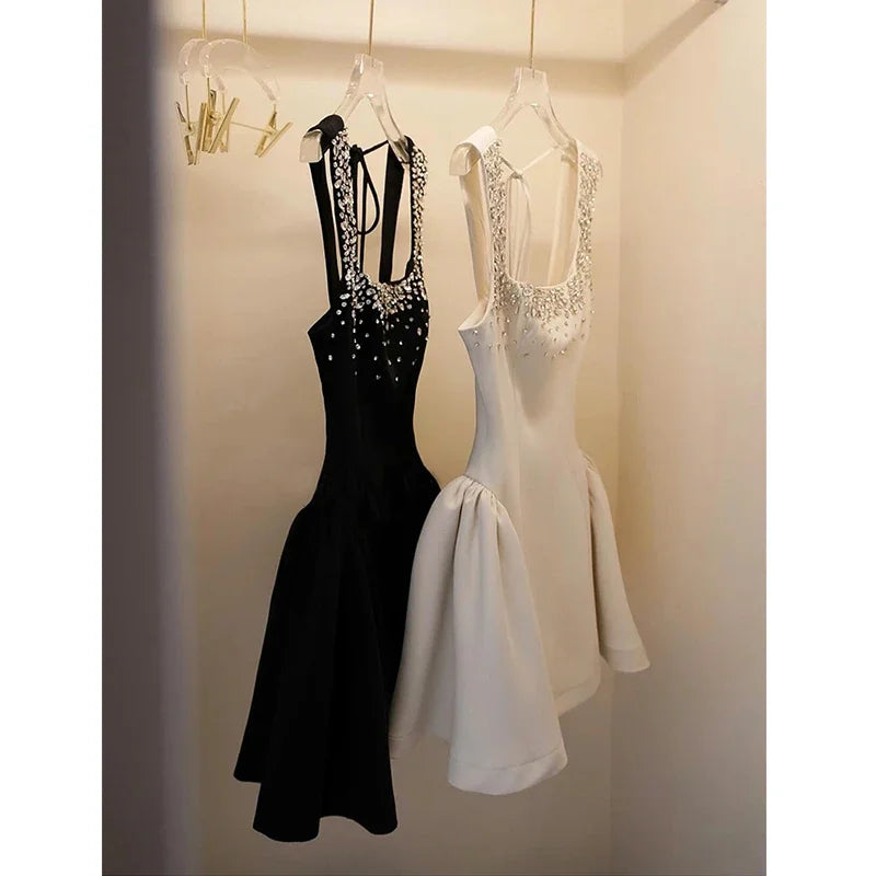 Nail Drill Slash Neck Mini Dress