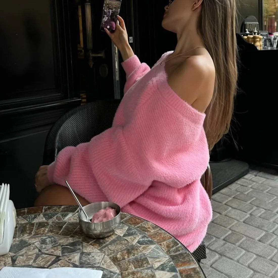 Faux Mink Reversible Lantern Sleeve Sweater