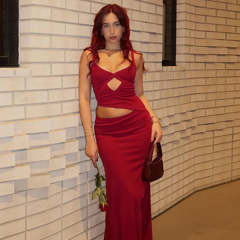 Hollow Out Spaghetti Strap Backless Long Dress
