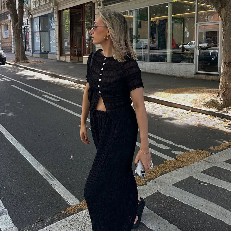 Crop Tops and High Waist Long Skirt Suit