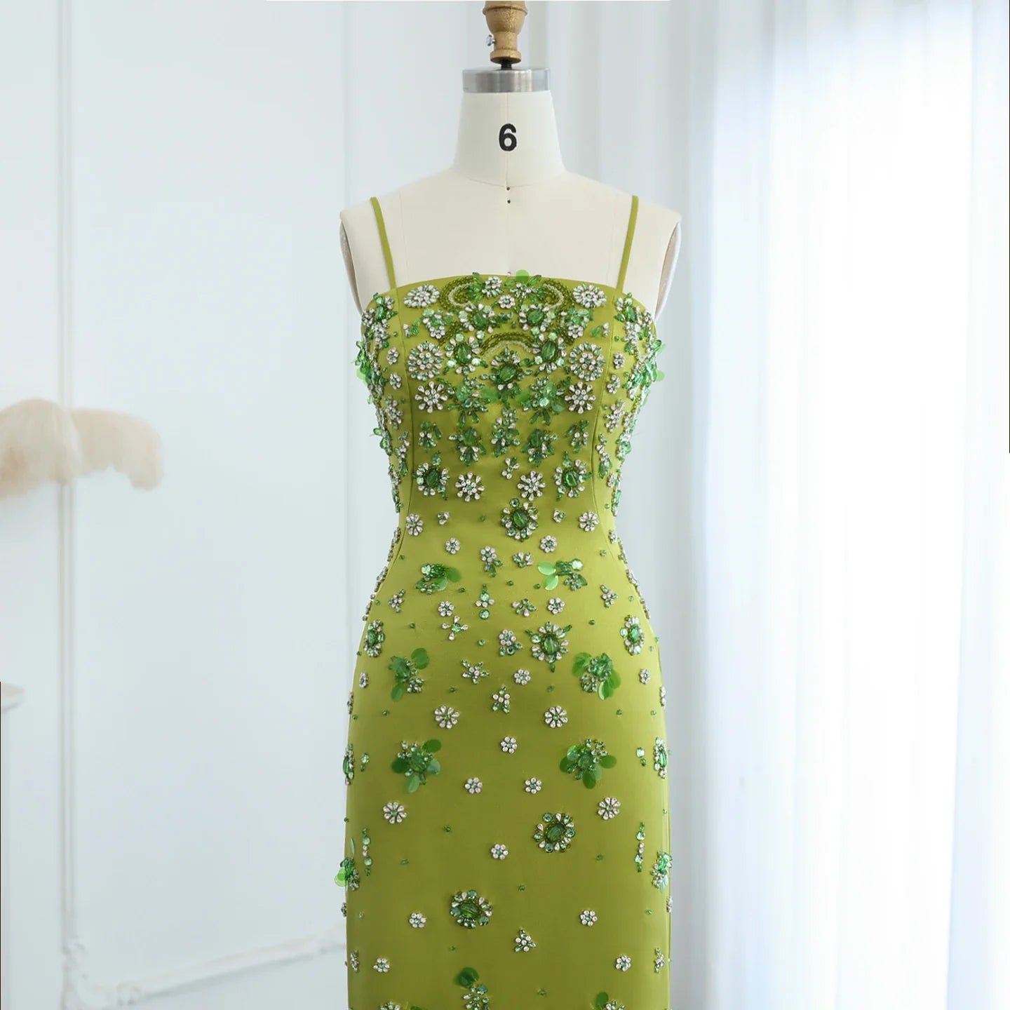 3D Floral Beaded Spaghetti Straps Sheath Wedding Gown
