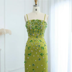 3D Floral Beaded Spaghetti Straps Sheath Wedding Gown