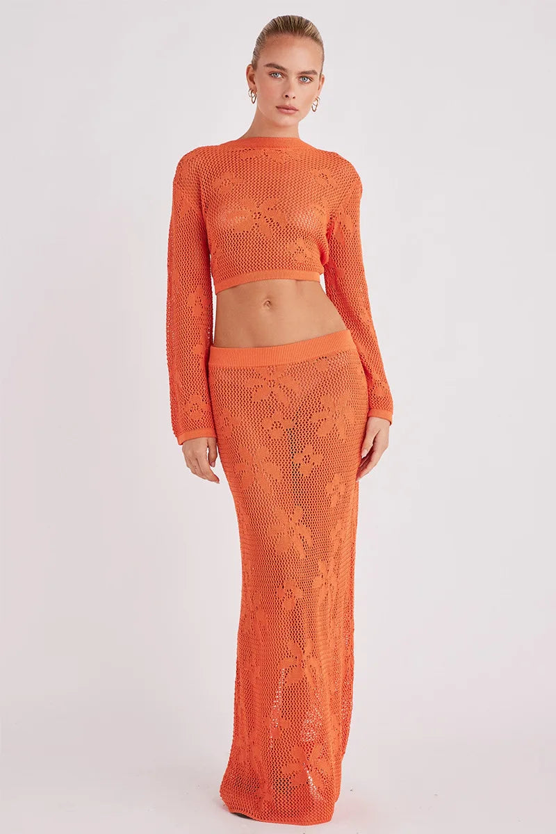 Knit 2-Piece Set Women's Beach Cardigan and Maxi Skirt