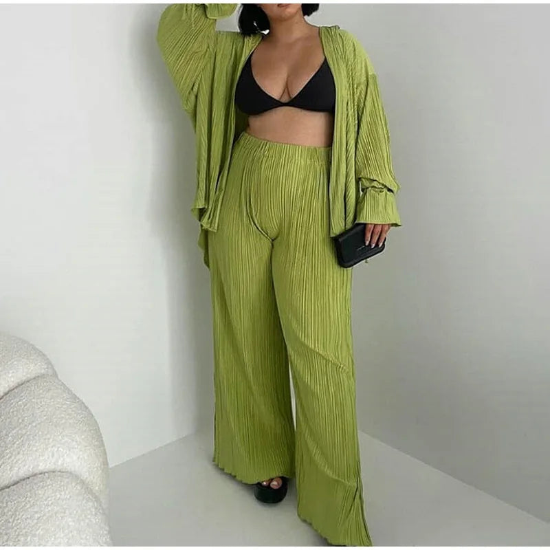 2 Piece Set Blouse Tops and Split Wide Leg Pants
