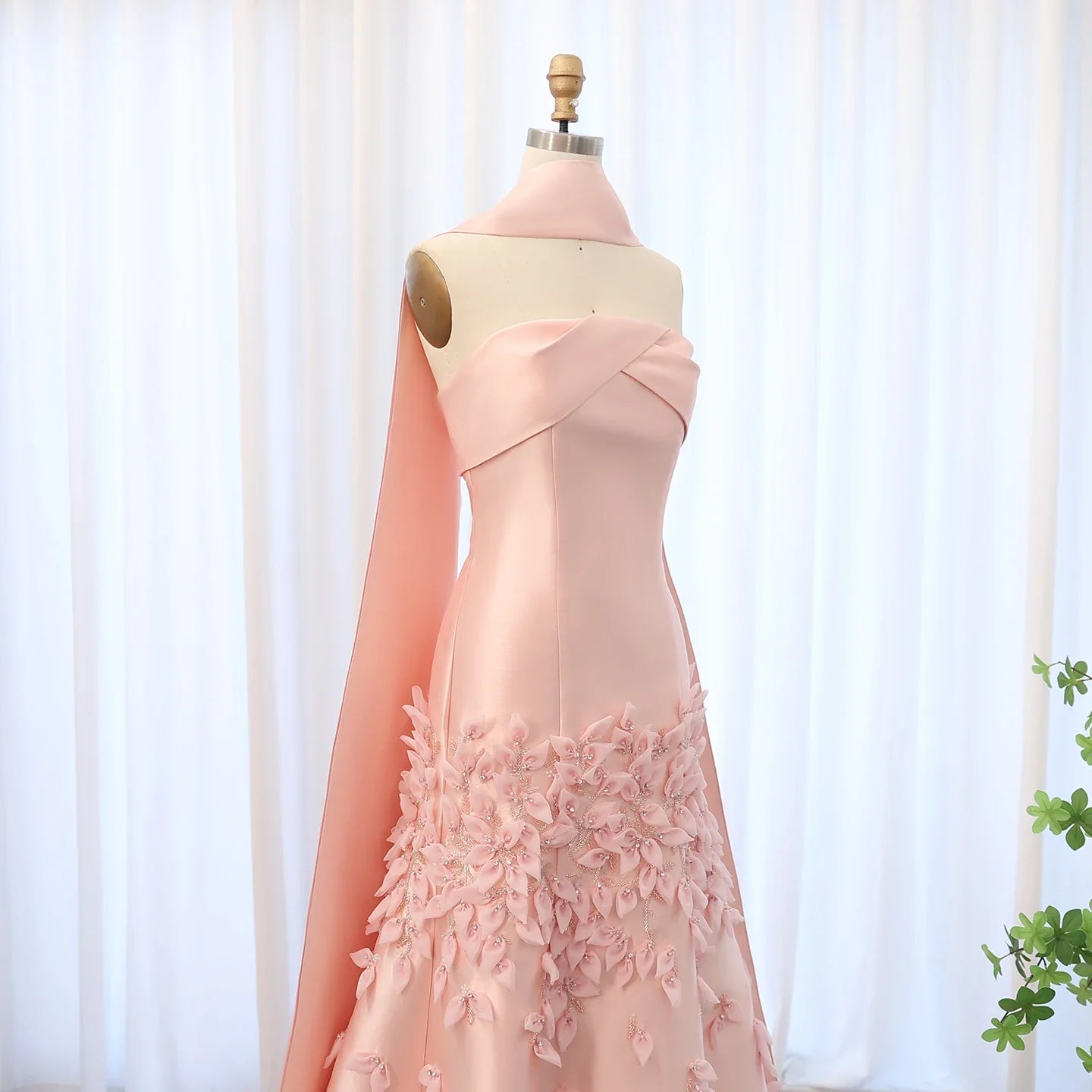 Blush Pink Mermaid Evening Gown with Cape
