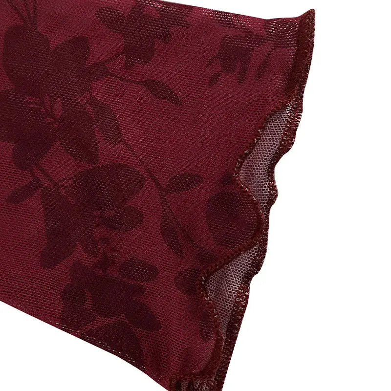 Wine Red Print Long Sleeves Knitted Dress