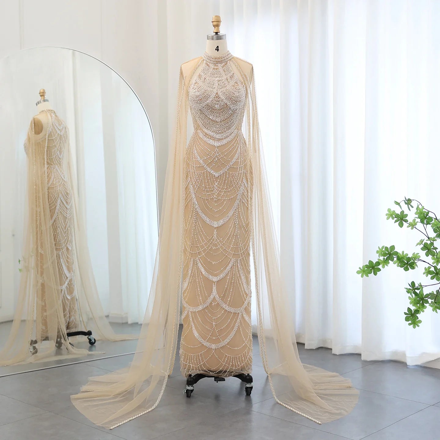 Black Evening Gown with Cape Sleeves