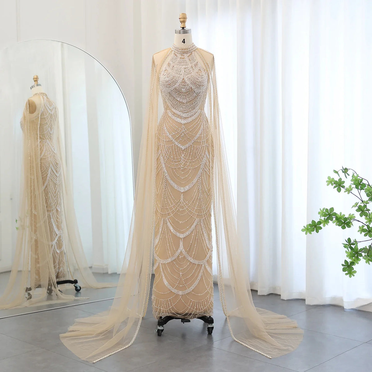 Black Evening Gown with Cape Sleeves