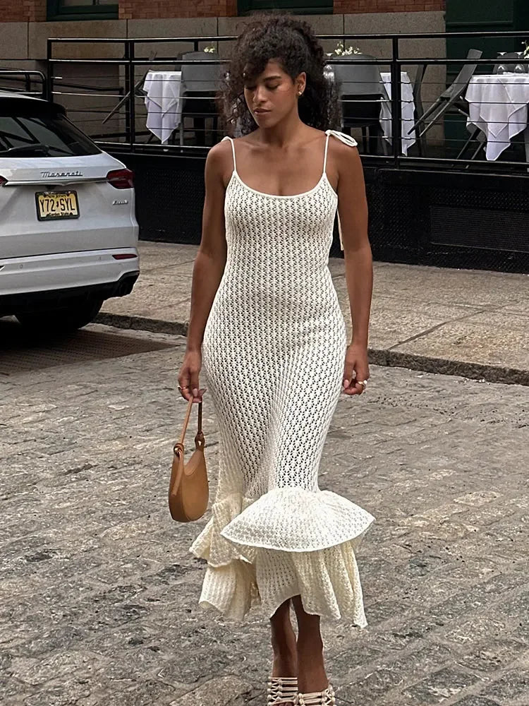 Spaghetti Ruffle Wrap Knit Beach Dress