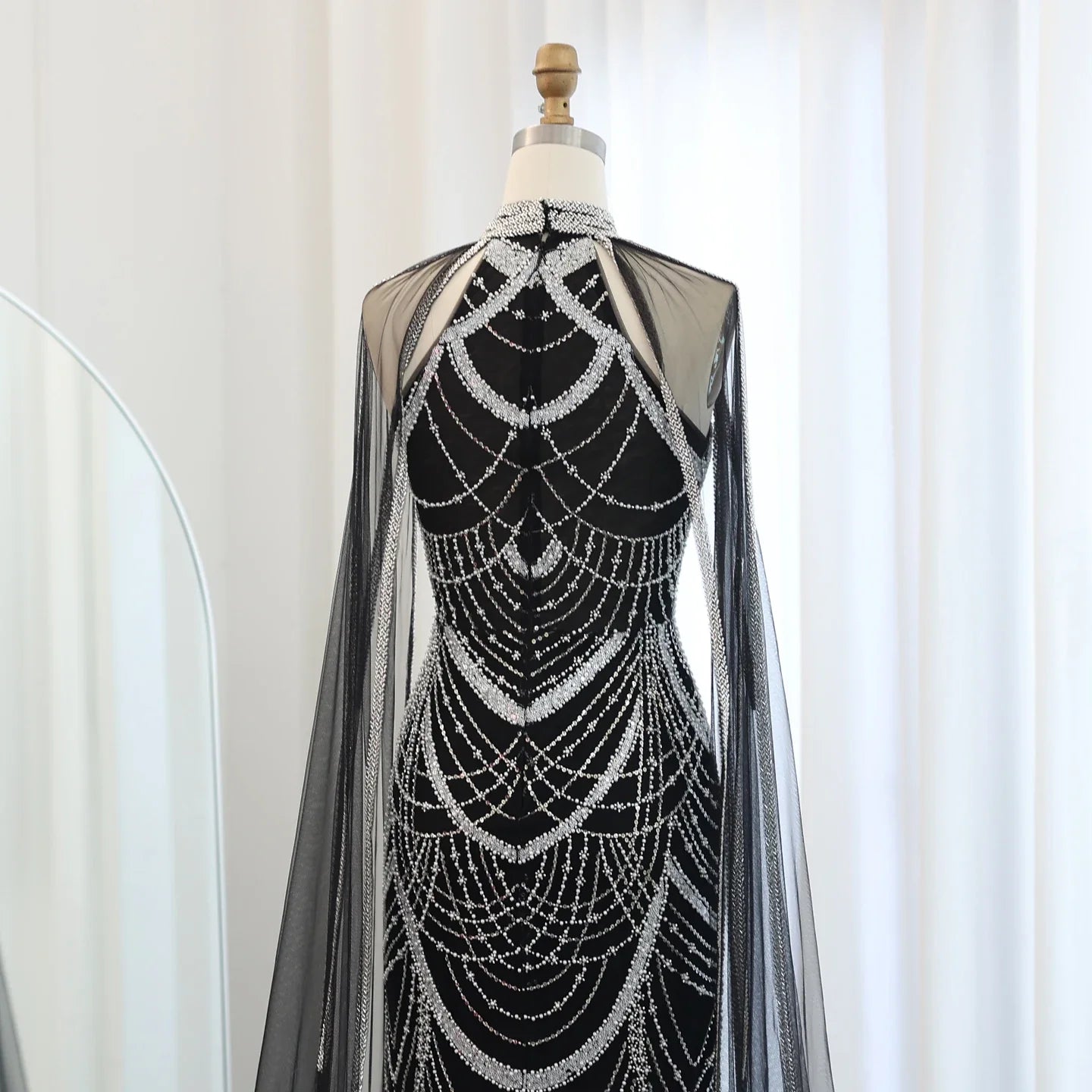 Black Evening Gown with Cape Sleeves