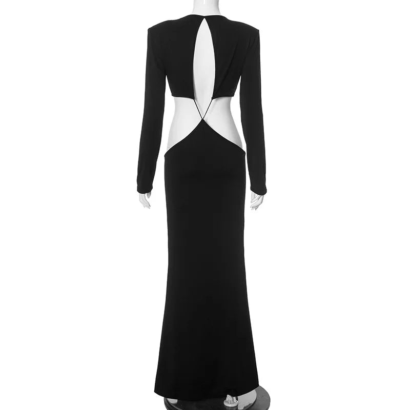 Black Cut Out Long Sleeve Dress Y2K Party Dress