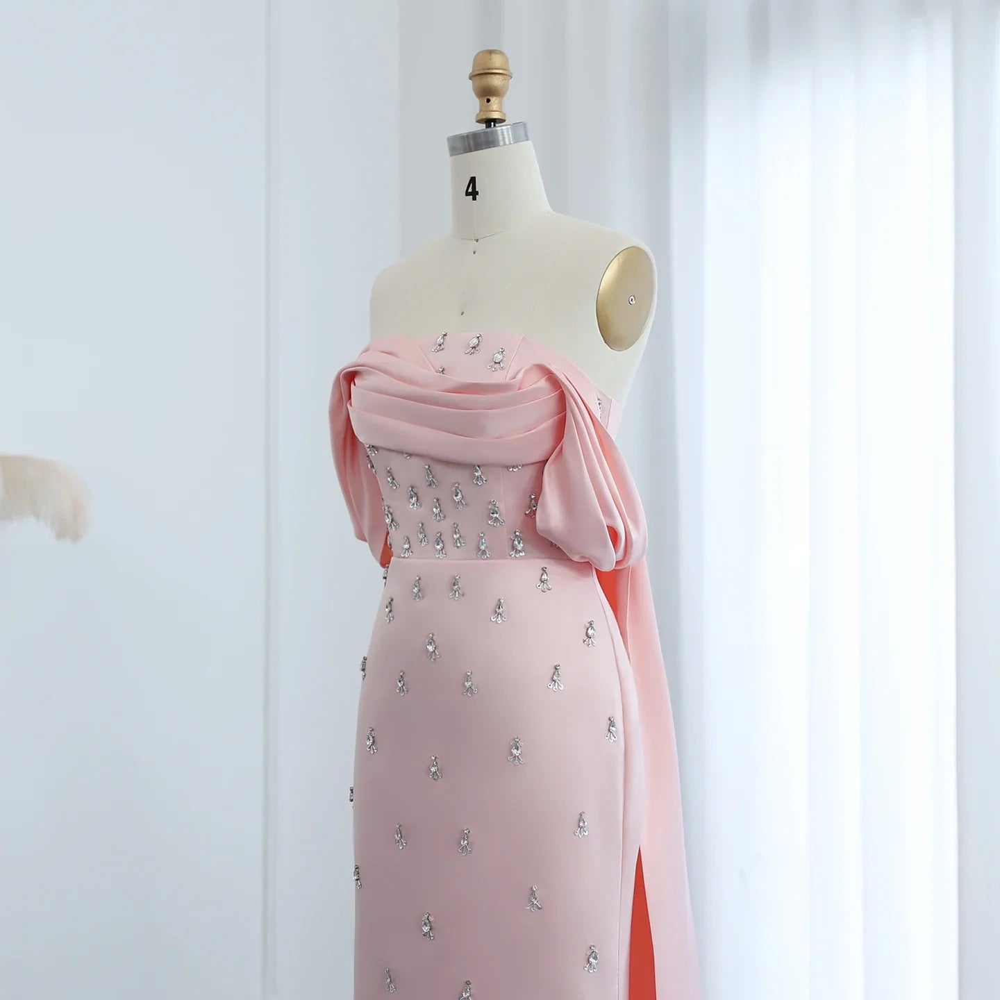 Baby Pink Off-the-Shoulder Evening Gown