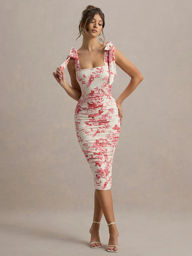Floral Print Square Collar Midi Dress