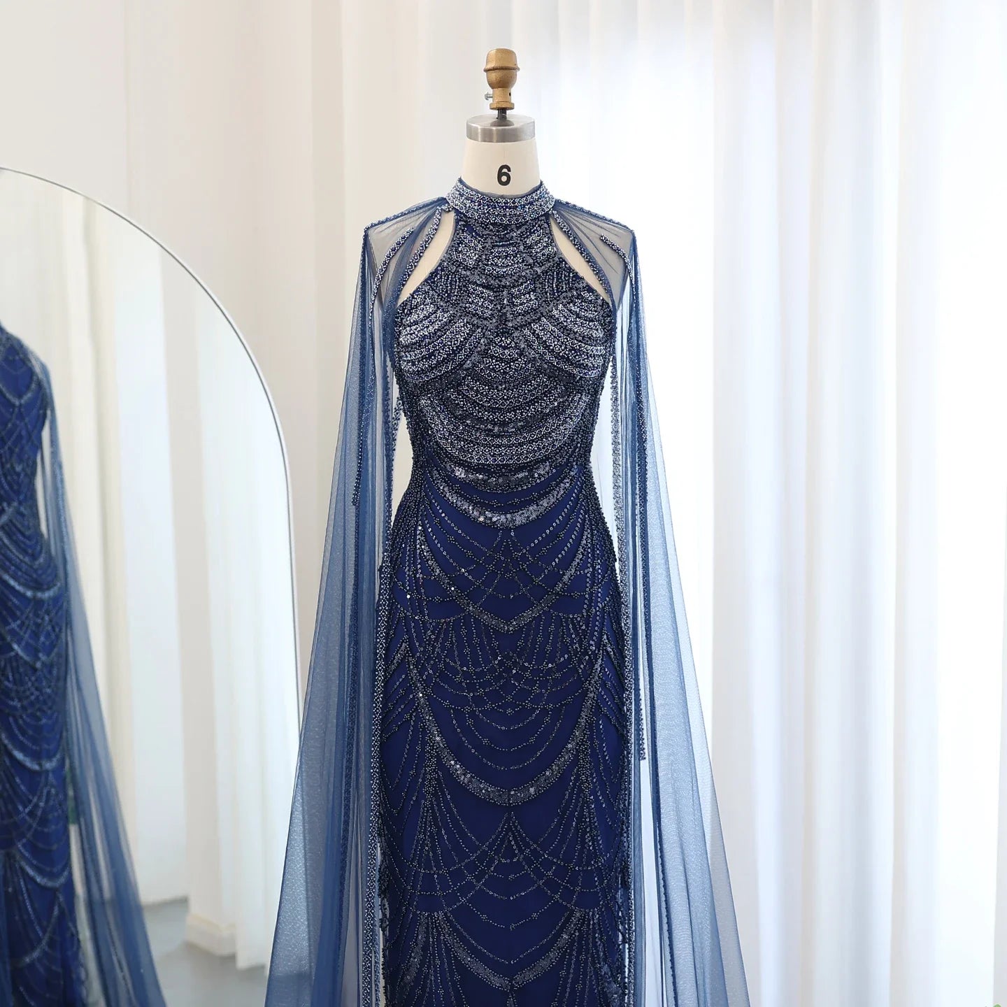 Black Evening Gown with Cape Sleeves