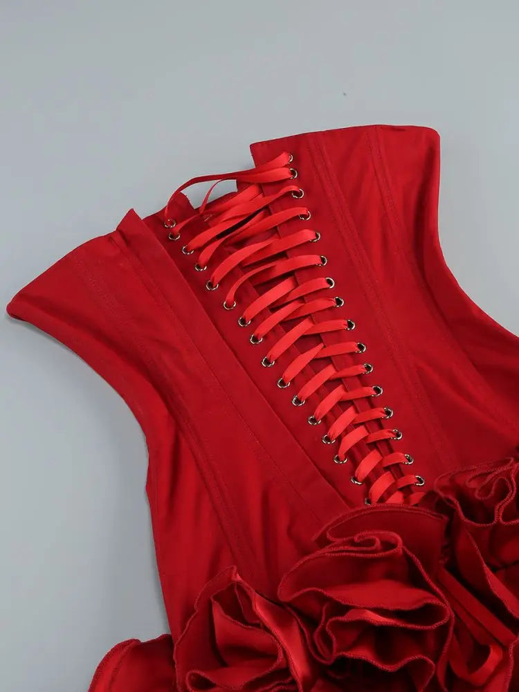 Red Flower Strapless Luxury Party Dress