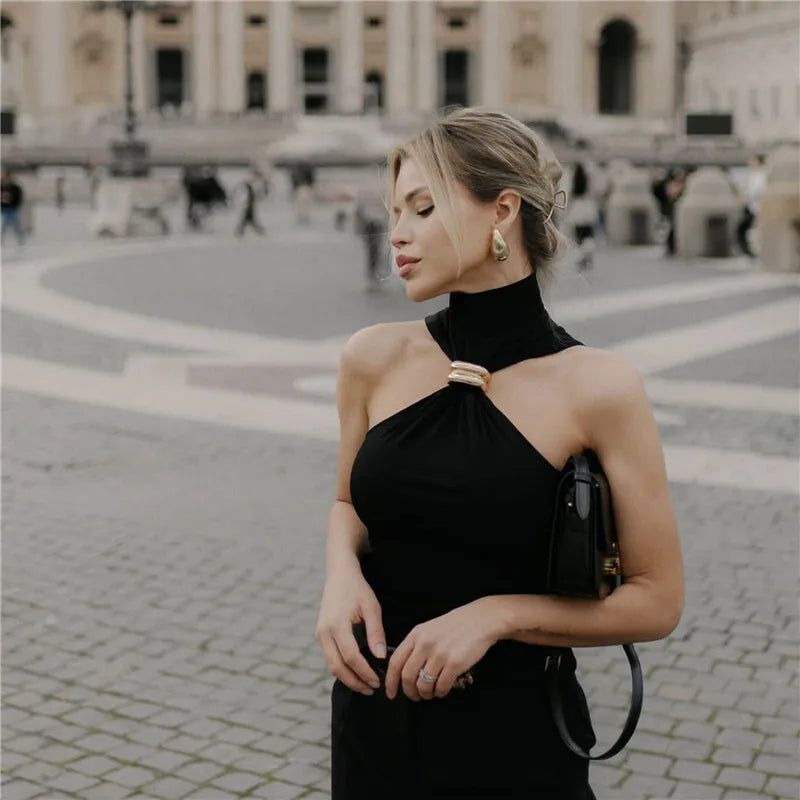 Turtleneck Metal Ring Knitted Tops
