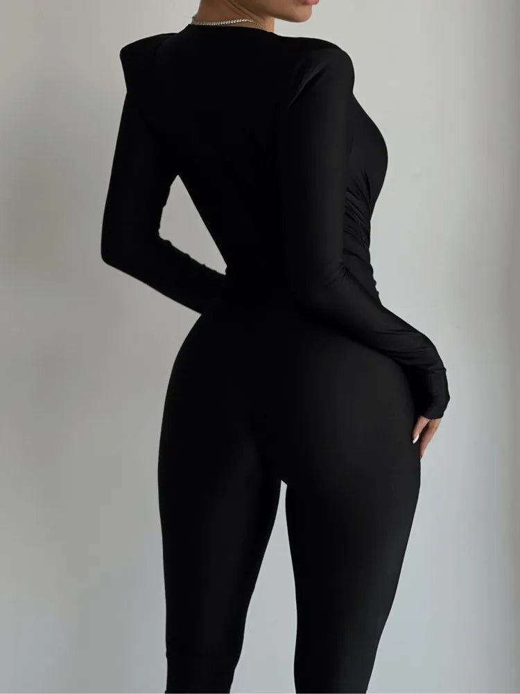 Long Sleeve Black High Waist Jumpsuit Outfits