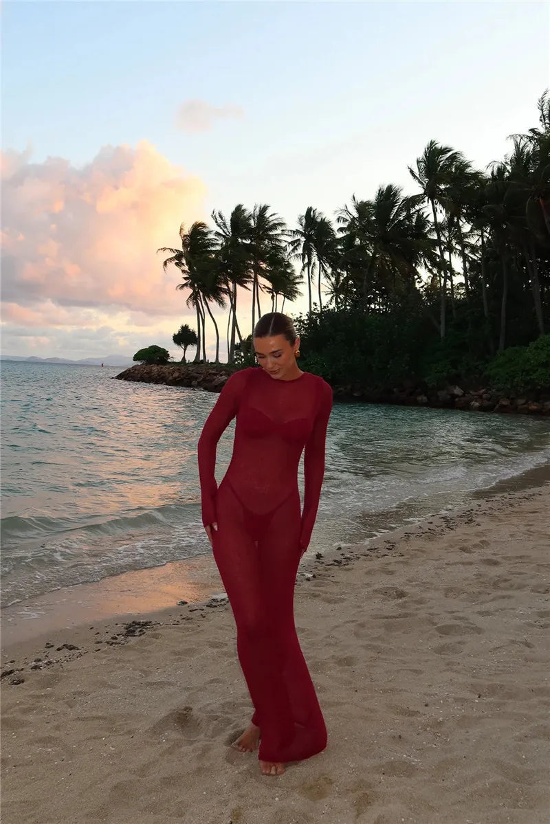 Hollow Backless Solid Knitted Dress