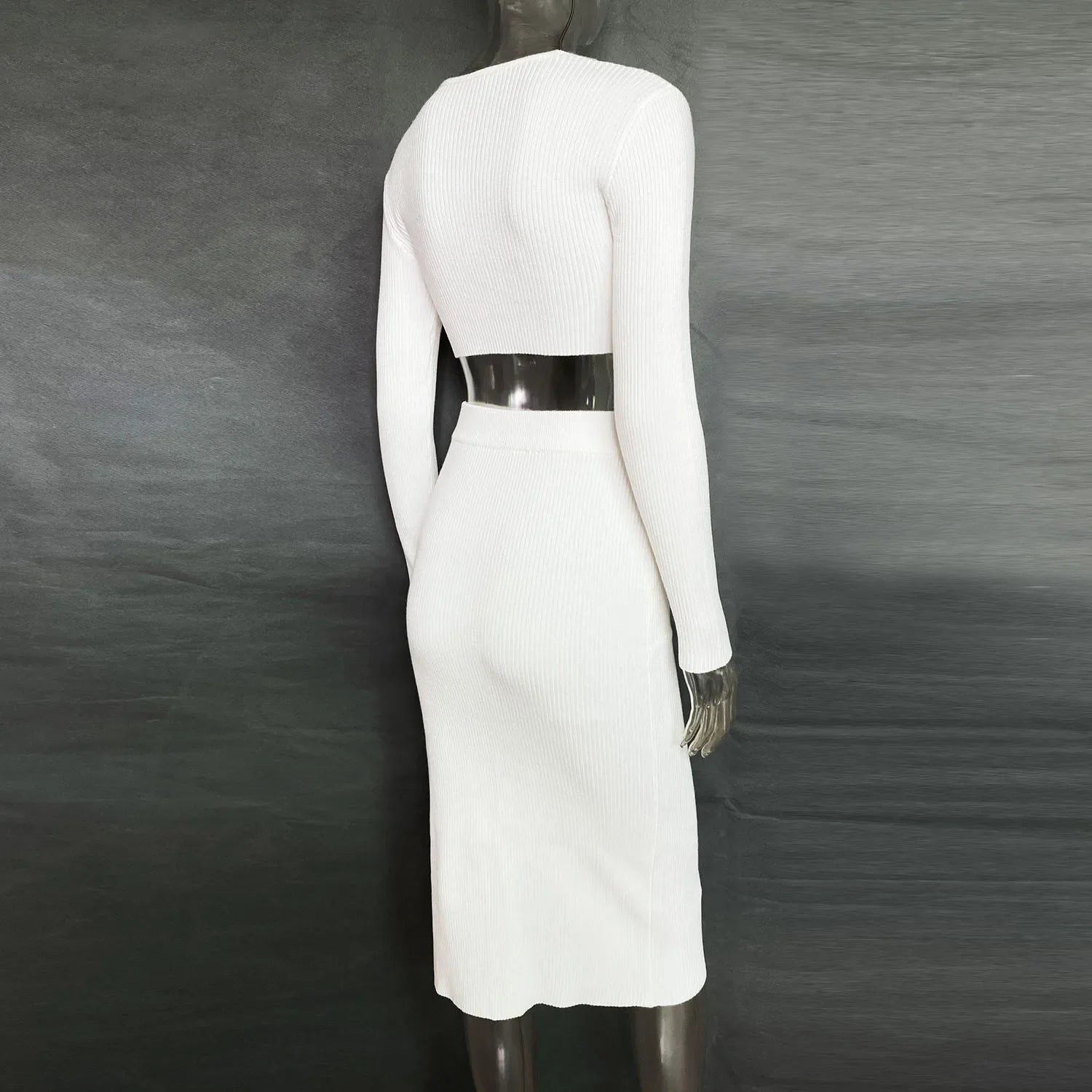 Knitted Top and Slit Midi Skirt Sets