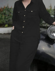 Lapel Neck Long Sleeve Shirt Solid Trousers Suits