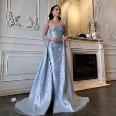 Silver Gray Evening Dress with Overskirt