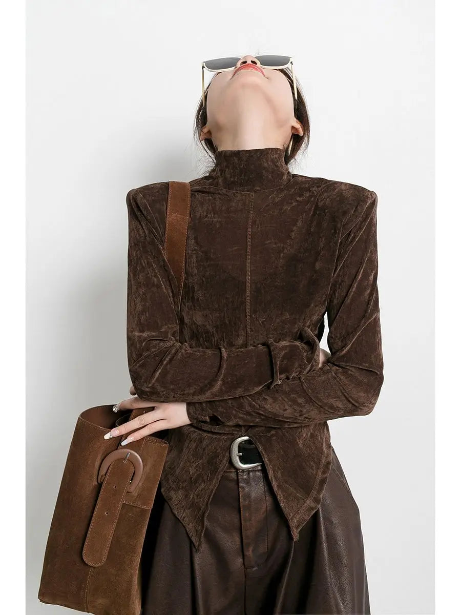 Front Side-slit Solid Color Soft Long Sleeve Top