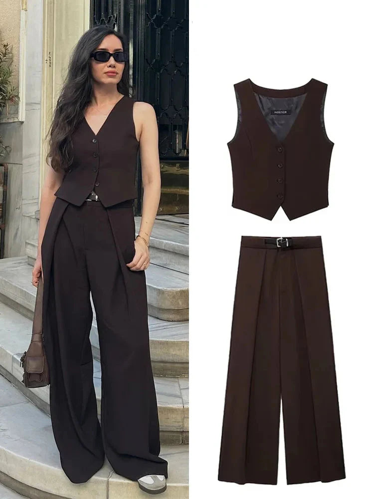 Side Slit Top Pocket Sashes Design Pant Suit