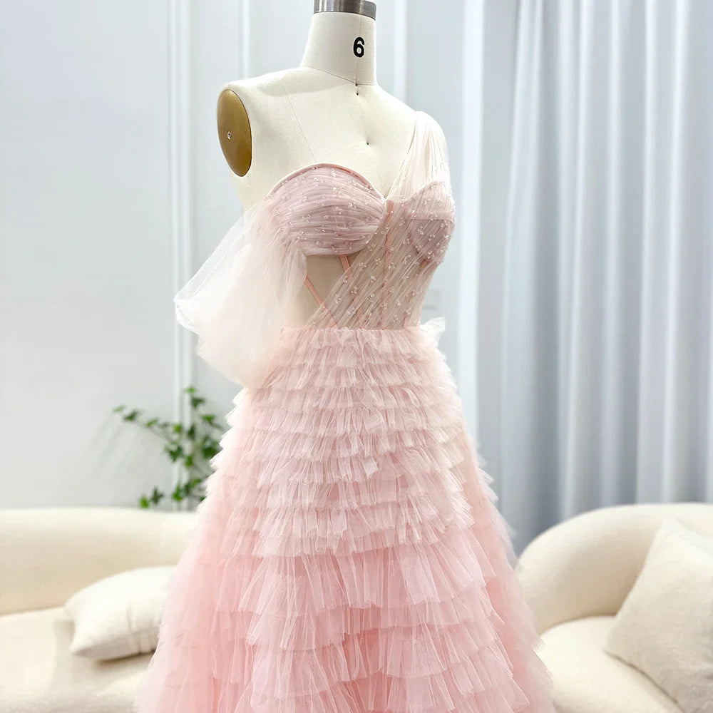 Elegant Pink Lilac One-Shoulder Ball Gown