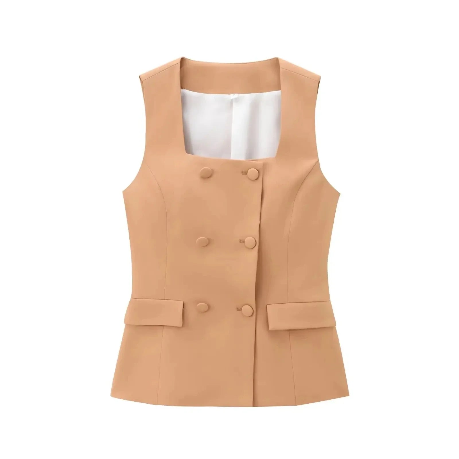 Square Neck Sleeveless Waistcoat Pant Suit