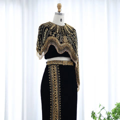 Black Gold Beaded Two Pieces Party Gown