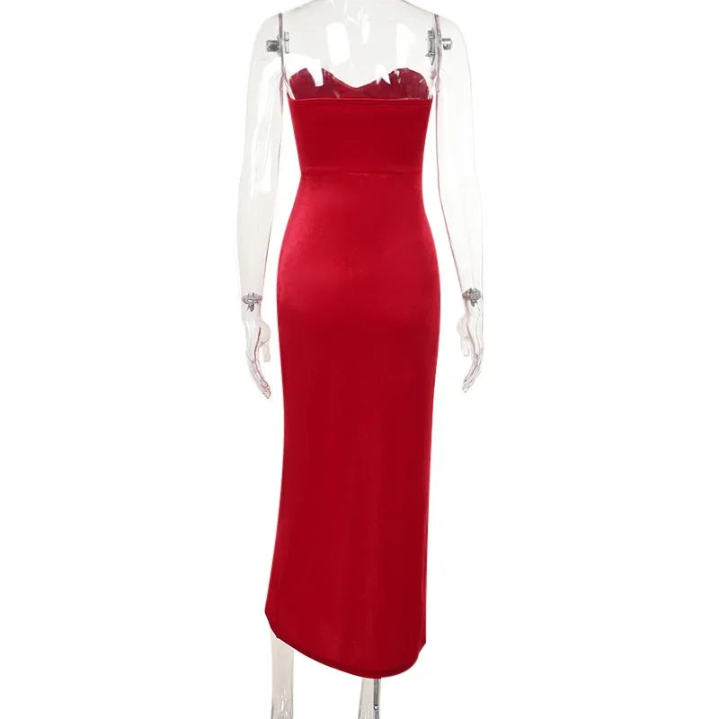 Backless Red Dress Strapless Sleeveless with Slit