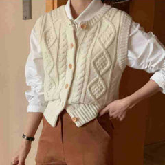 Twist Front Button Short Sleeveless Vest