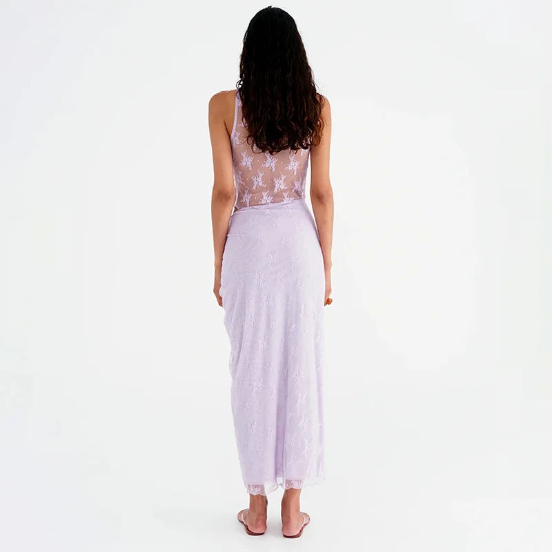 Elegant Summer Lace V-Neck 2-Piece Maxi Skirt Set