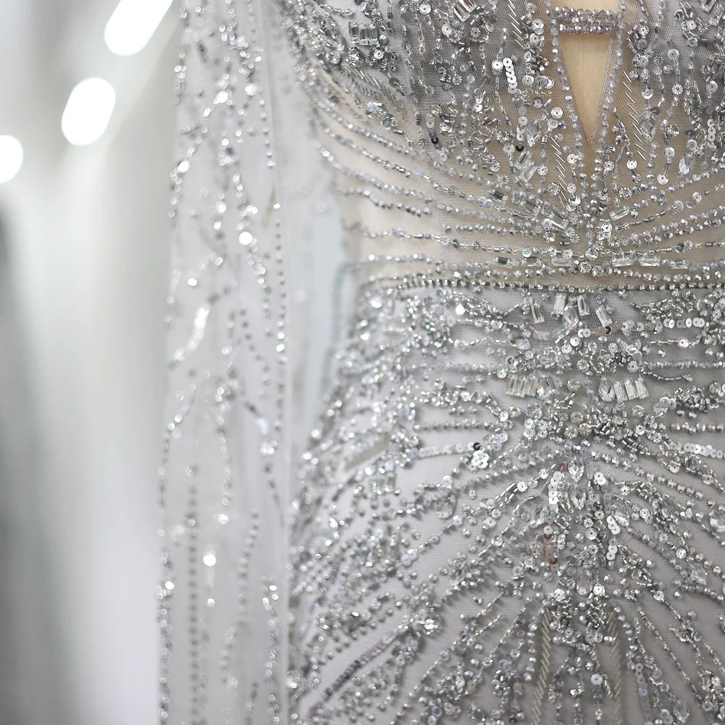 Silver-Gray Mermaid Evening Gown with Cape