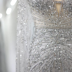 Silver-Gray Mermaid Evening Gown with Cape