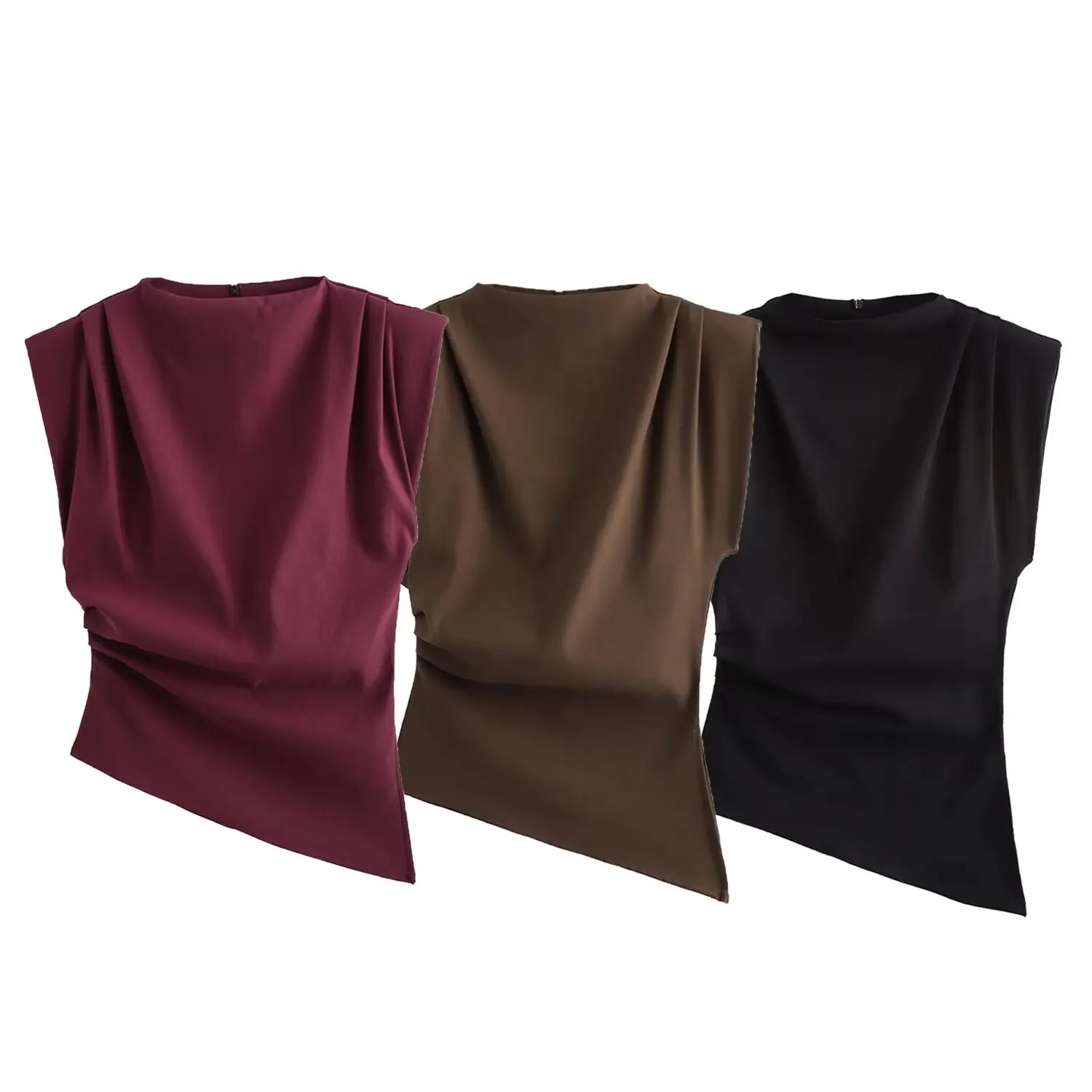 Asymmetric Pleated Trim Short Sleeve Top