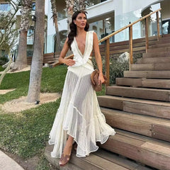 Printed Tassel Long Sleeveless Dress