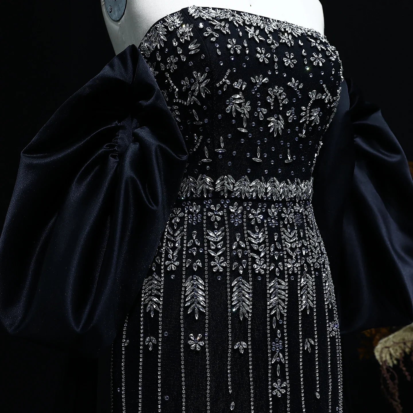 Crystal Tassel Black Evening Dress with Straps / Cape Strapless