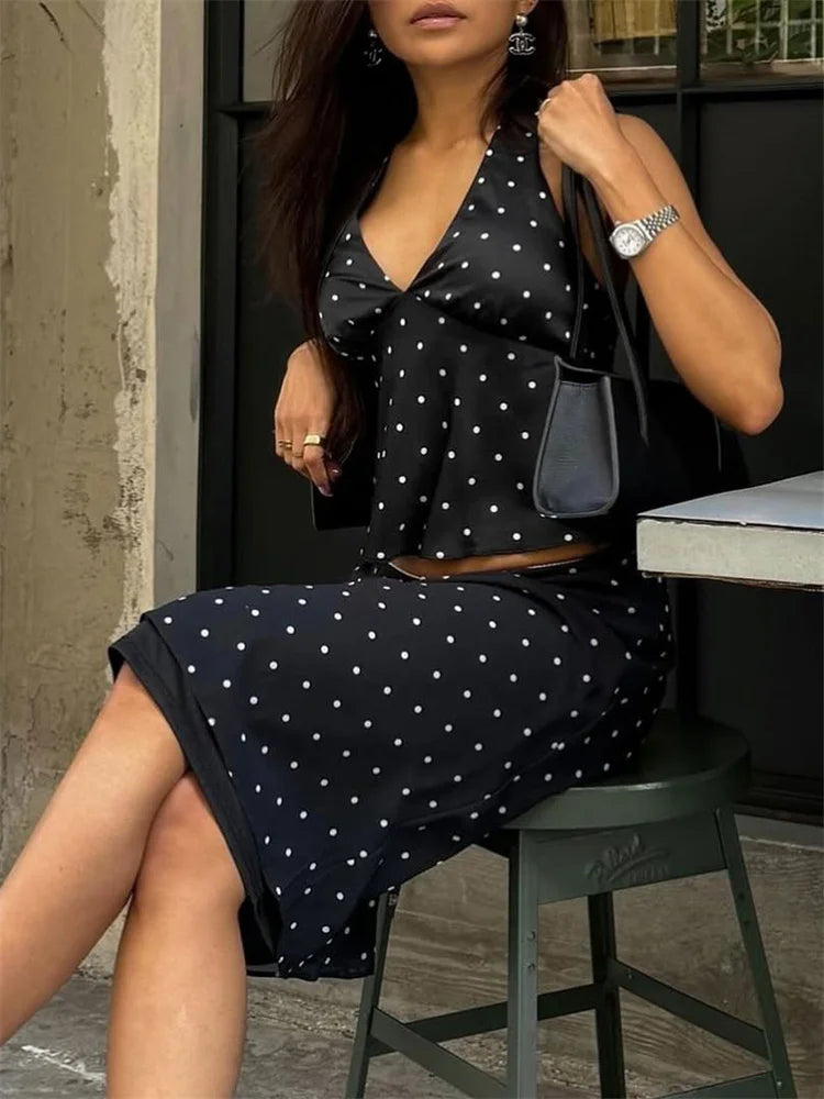 Lace-Up Sleeveless Top Bow Mini Skirt Outfits